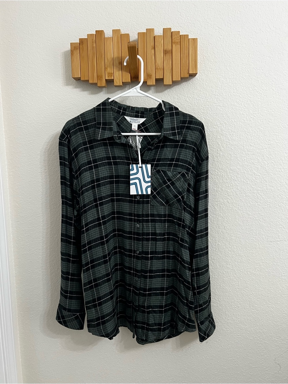 Dark Green and Black Plaid Button-Up Shirt